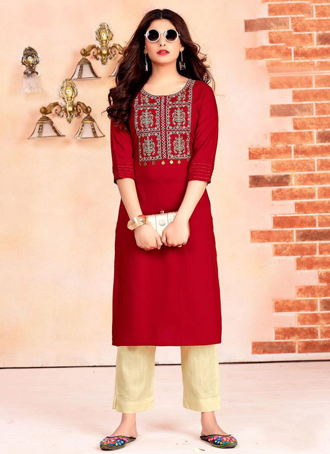 Heavy Rayon Stylist and fancy Kurtis With Plazzo, Pants and Sharara Collection 